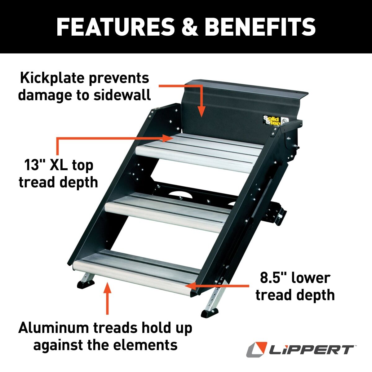 Lippert Solid Step Premium RV Steps - Triple
